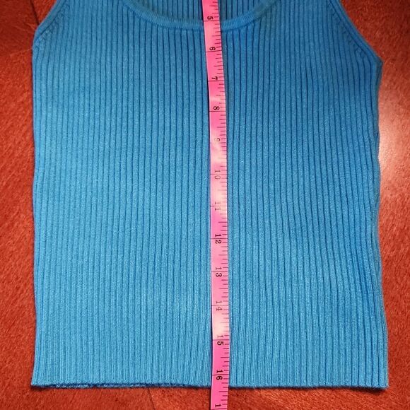 Lulus Good Times Ribbed Knit Tank Top Sleeveless Sweater, Large,  Turquoise Blue - Picture 6 of 8